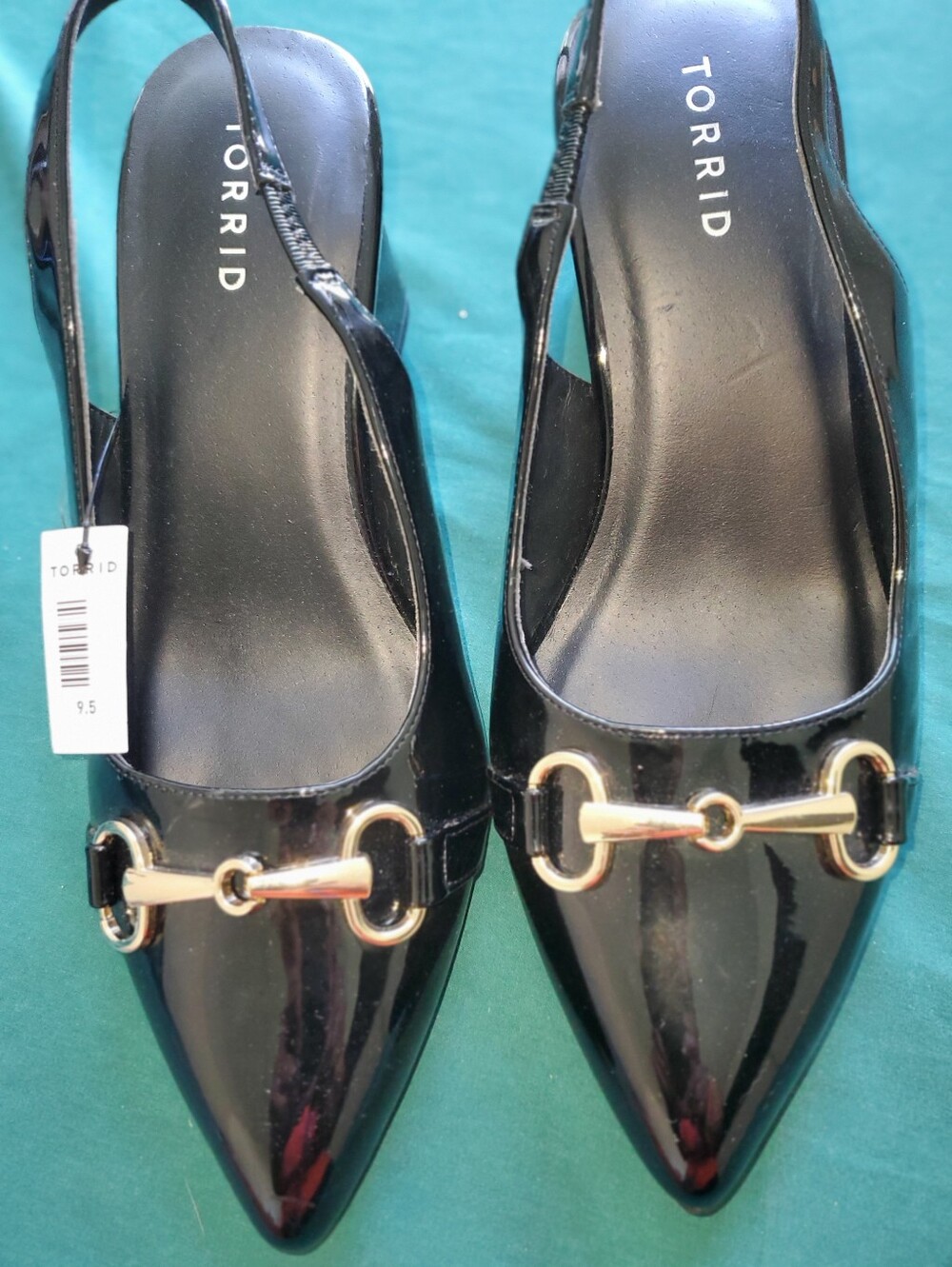 Torrid Black Patent Pointed Toe Slingback Block Heel Horsebit Hardware (W9.5 WW)